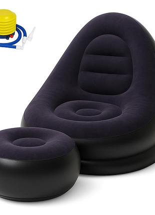Надувное кресло с пуфом для отдыха air sofa велюровое purple fi-94