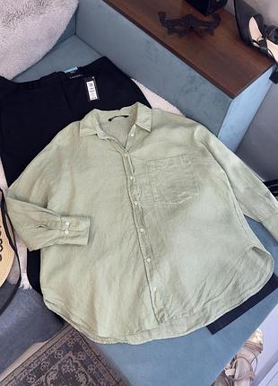 Сорочка zara 100% льон хакі жіноча м
