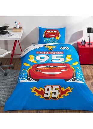 Дитяче постільна білизна tac disney cars race полуторка на резинці ранфорс