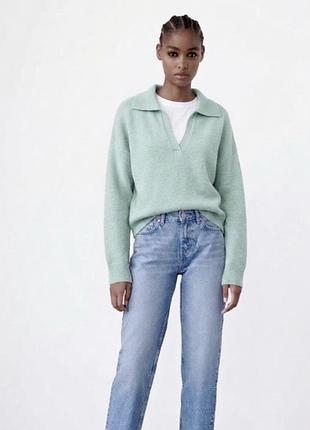 Теплый мятный свитер поло zara шерстяной