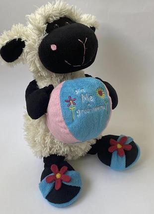 Изумительно красивая игрушка барашек 🐏 девочка в красивейших шлёпанцах  размер-43 см