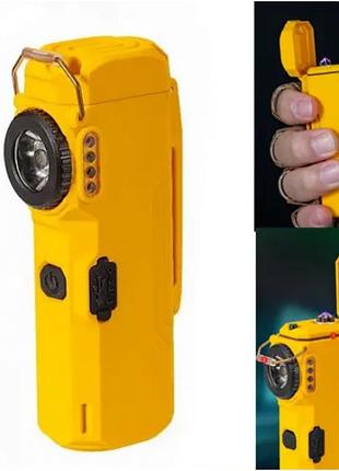 Фонарь multifunctional d51-cob, li-ion аккум., индикация заряда, зажигалка, зу type-c желтый