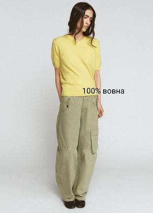 Женский свитер 100% шерсть zara original spain желтый свитер шерсть зара размер s/m