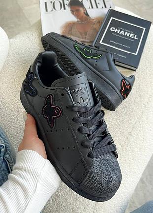 Кроссовки женские adidas superstar black ghost кожаные черные