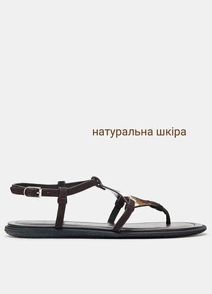 Шкіряні сандалі на низькому ходу zara original spain  сандалії зара