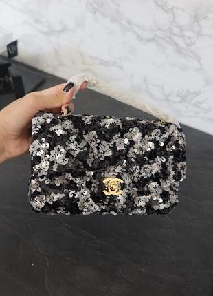 Сумка шанель chanel в паєтки чорні срібні
