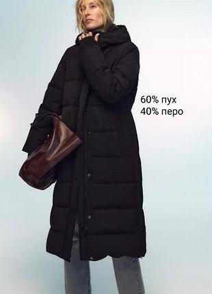 Довгий водо- та вітронепроникний пуховик із капюшоном zara original spain xs-xl