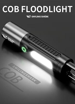 Мощный светодиодный фонарь smiling shark, type-c аккумуляторный с крючком, чрезвычайно яркий, тактический фонарь