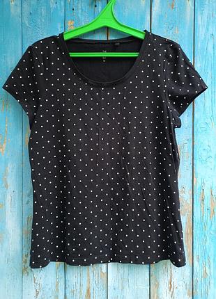 Черная коттоновая футболка в белый горошек,m-l,c&a