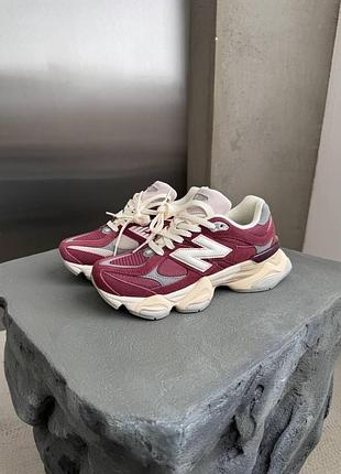 Замшевые бордовые кроссовки new balance 9060 washed burgundy white х нью беланс 39