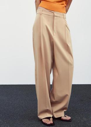 Бежевые широкие брюки брюки брюки с защипами zara