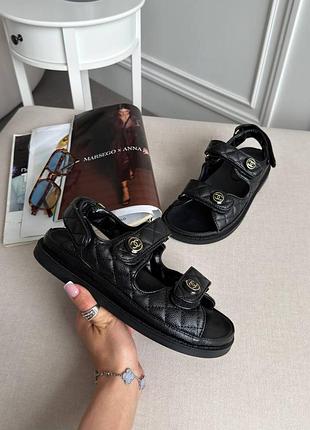 Chanel sandals black leather lux