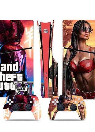 Виниловая наклейка gta6 для ps5 slim disk edition (полный комплект)