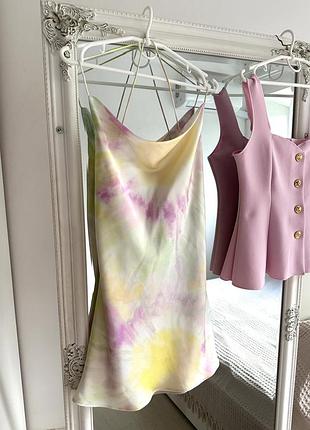 Сатинова міні сукня zara, коротка сукня, сукня у білизняному стилі, літня сукня
