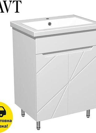 Тумба підлогова avt "оріон комс-60" з умивальником космо 60 см для ванної кімнати, біла (сірія комфорт)