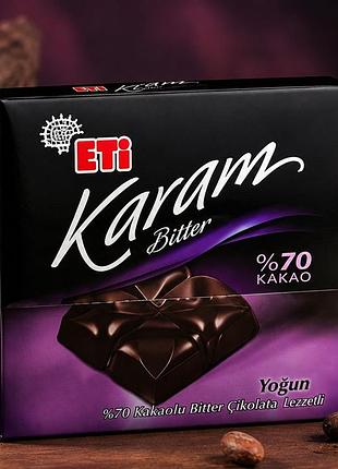 Черный шоколад eti karam bitter 70% какао 60 г, турция