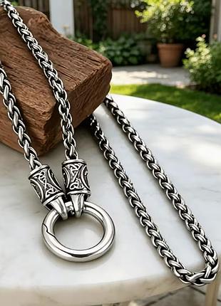 Кулон мужской с массивной цепочкой dragon bone из стали под серебро