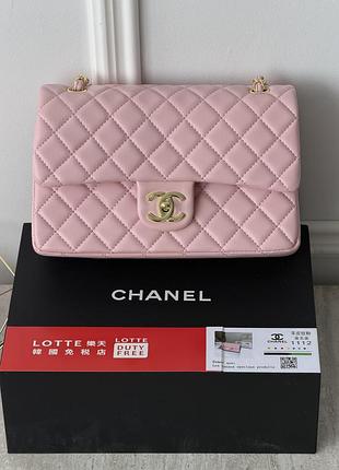 Жіноча сумка chanel classic double flap bag premium рожевий золото