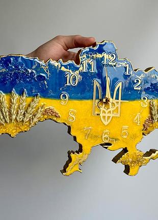 Годинник настінний з епоксидної смоли "карта україни" 110х71 см