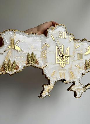 Годинник настінний з епоксидної смоли "карта україни" 50x32 см