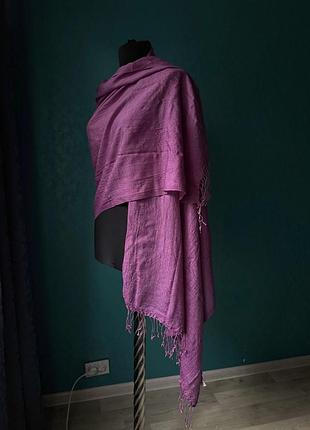 Палантин шарф tie rack фіолетовий вовна і шовк бахрома ідеальний стан