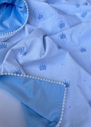 Плед для новонароджених із помпонами двосторонній 100×80 см — дитячий плед плюш брикс + бавовна, м'який плед для малюка блакітний