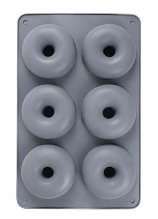 Силиконовая форма для пончиков donuts r34954 на 6 ячеек, 27.8×17.7 см, серая