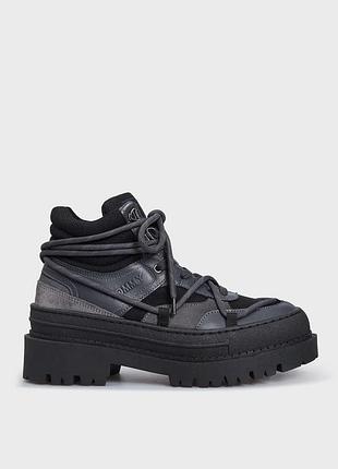 Черевики ботильйони чоботи чорні сірі tommy hilfiger tommy jeans tjw hybrid boot шкіра текстиль з тракторною підошвою