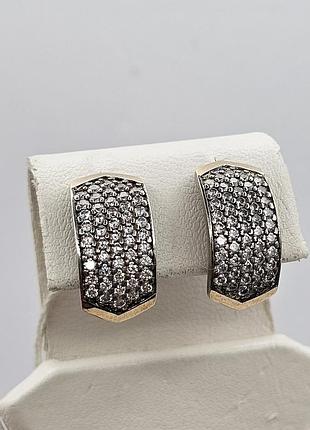 Сережки серебряные с фианитами и золотыми пластинами 5,58 г