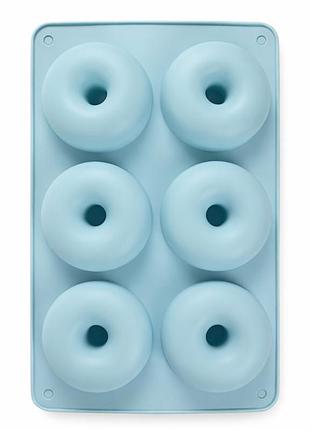 Силіконова форма для пончиків donuts r34954 на 6 комірок, 27.8 × 17.7 см, блакитна