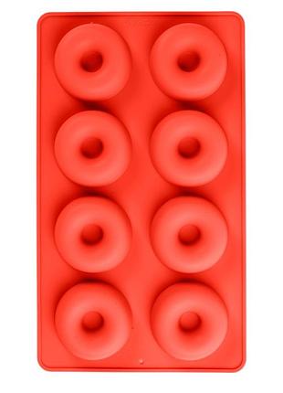Силиконовая форма для пончиков donuts r34950 на 8 ячеек, 28.5×16.5 см, красная