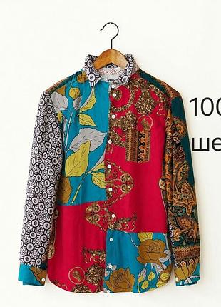 Шовкова сорочка блузка asos 100% шовк (печворк), з