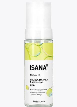 Очищающая пенка для умывания лица isana с 1,5% aha кислотами (pianka myjooka z kwasem aha) от немецкого бренда rossmann.