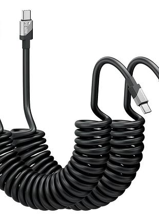 Комплект крученых кабелей usb-a на usb-c topadre 1.8 м (2шт.), пружинный спиральный кабель быстрой зарядки и передачи данных