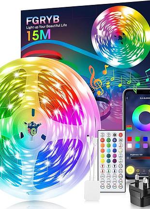 Світлодіодна led стрічка fgryb 15м rgb 5050 24v з керуванням через телефон (bluetooth) та пульт (us вилка)