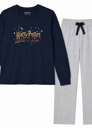 Детская пижама harry potter для мальчика, лонгслив и штаны, сине-серая, 146/152