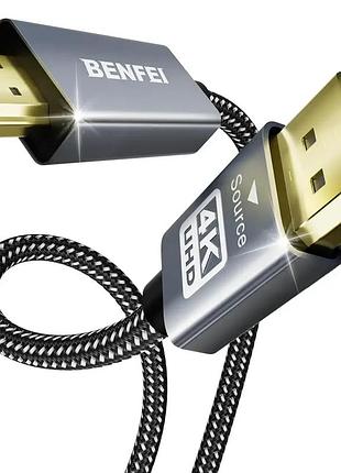 Кабель displayport - hdmi benfei 4k uhd, нейлоновый переходник dp на hdmi в тканевой оплетке, адаптер для монитора, телевизор