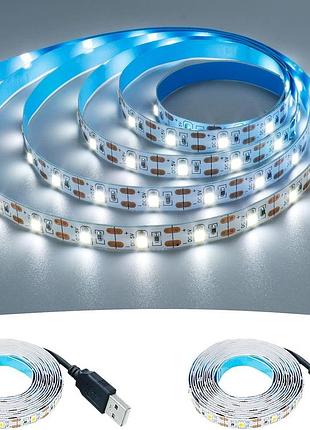 Светодиодная led лента usb goming 4м (2х2м) холодный белый свет 6000k, 5v самоклеющаяся, подсветка для тв и пк