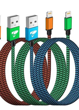 Зарядный кабель aioneus плетеный для iphone usb-lightning 2 м (комплект 3 шт: синий, зеленый, оранжевый)