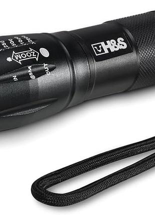 Ручний туристичний led ліхтарик h&s з регульованим фокусом , алюмінієвий ліхтар із зумом zoom x1–x2000, живлення 3хааа