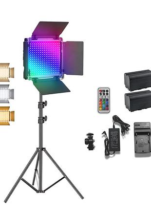 Полный комплект: led видеосвет u800+ rgb на аккумуляторах со штативом (2 шт. 4400 mah, 3200-6500k), с пультом