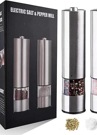 Электрическая мельница для соли и перца (набор 2 шт.) electric salt & pepper mill, автоматический измельчитель специй из нерж.стал