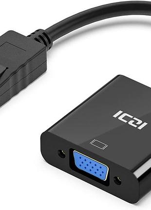 Адаптер перехідник displayport - vga iczi, кабель конвертер dp male на vga female full hd 1080p, чорний