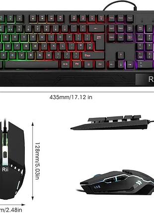 Игровой ведущий набор rii rk400 (клавиатура + мышь), полноразмерная мембранная клавиатура с led подсветкой +мишка 3200 dpi usb