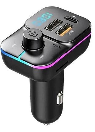 Автомобильный fm трансмиттер bluetooth c24 c type-c и usb 3.1a, rgb подсветки, беспроводной авто модулятор mp3, handsfree
