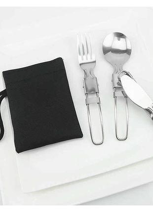 Туристичні столові прибори складані 3 в 1 ніж виделка ложка в чохлі (похідний дорожній набір посуду)