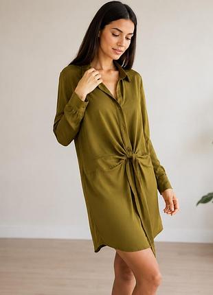 Сукня-сорочка zara / туніка хакі з вузлом на талії