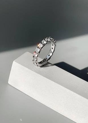 Каблучка pandora «блискучий рядочок» s925 ale, жіноча, покриття сріблом, кристал