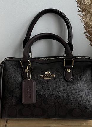 Жіноча сумка coach rowan satchel, сумка коач, модна сумка саквояж, сумка бочечка коричневий