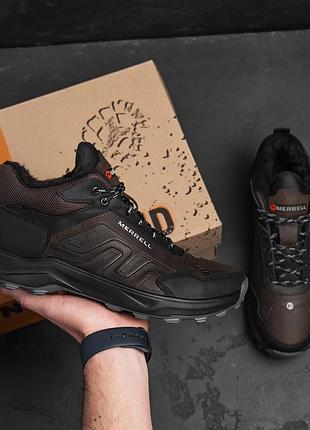 Чоловічі зимові коричневі черевики merrell, теплі спортивні черевики з натуральної шкіри для чоловіків 45